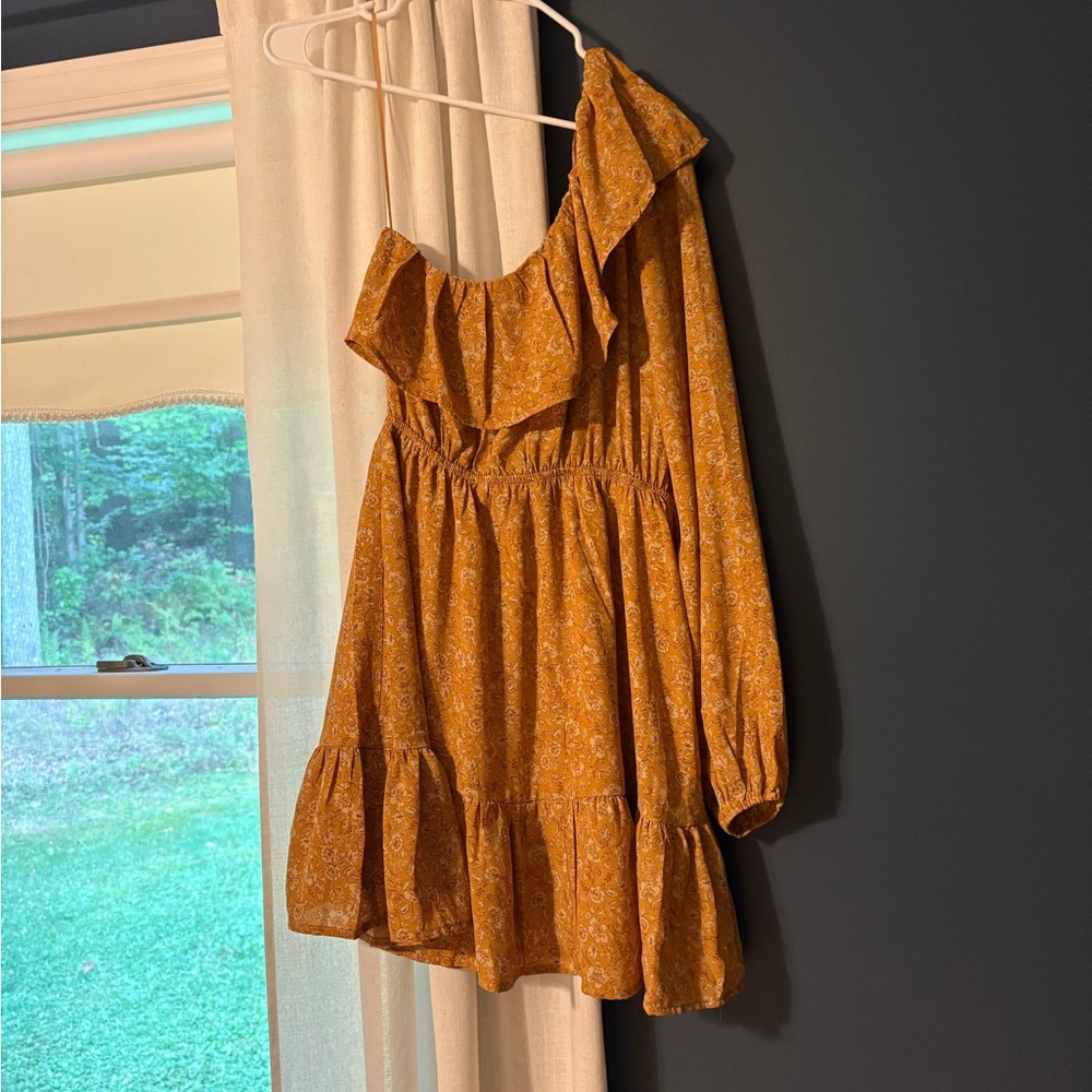 Heyson One Shoulder Mustard Dress